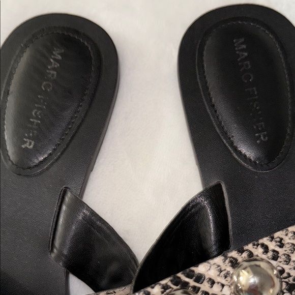Marc Fisher Black and Cream Snake Print Sandals - Picture 2 of 6